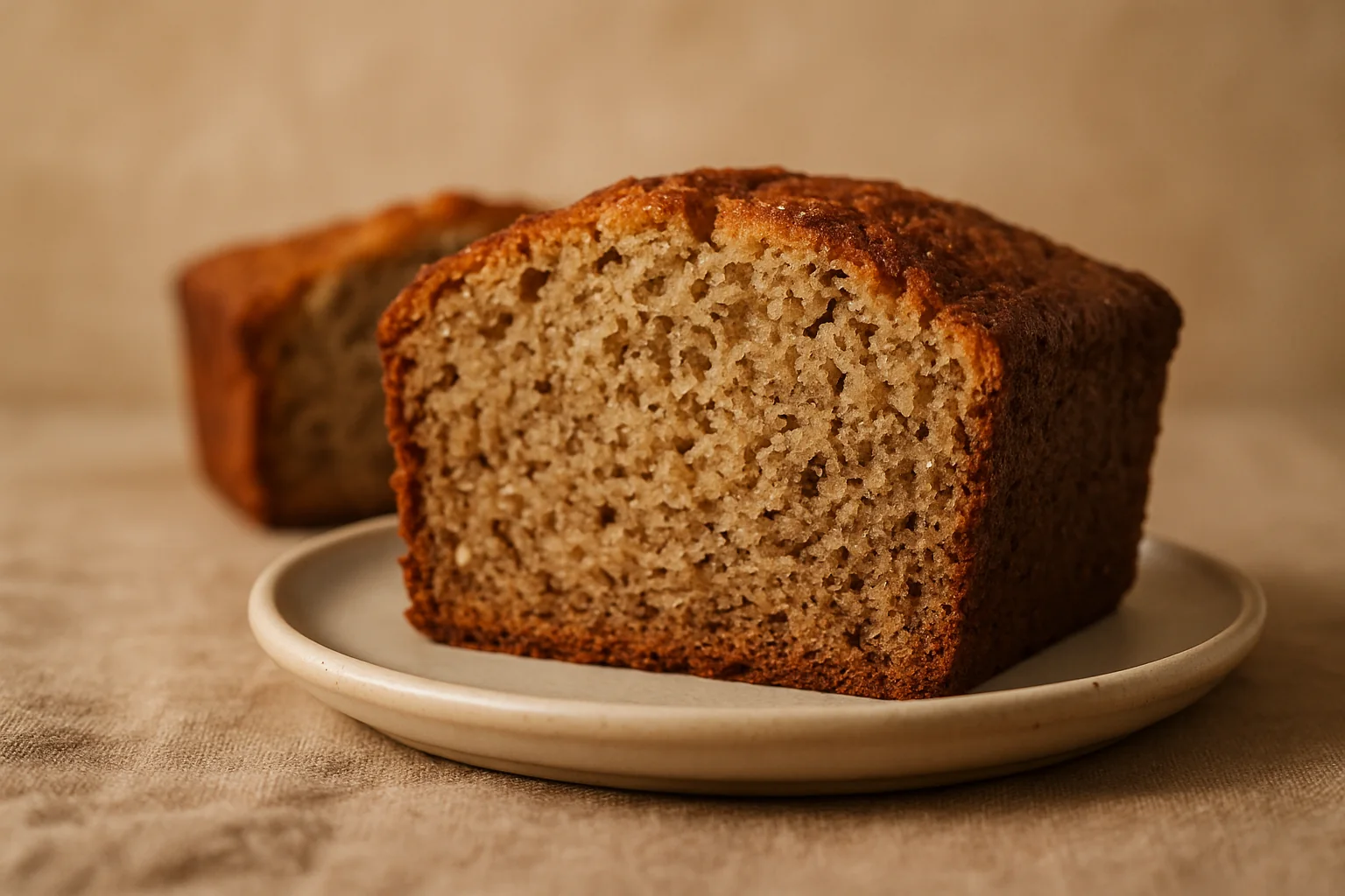 Close-up slice of moist banana bread
